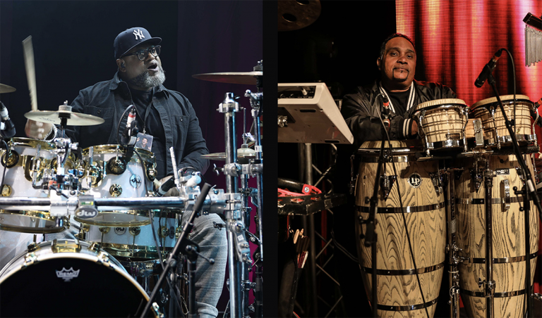 Carlos Hercules and Robert ‘Skins’ Anderson at The UK Drum Show 2023